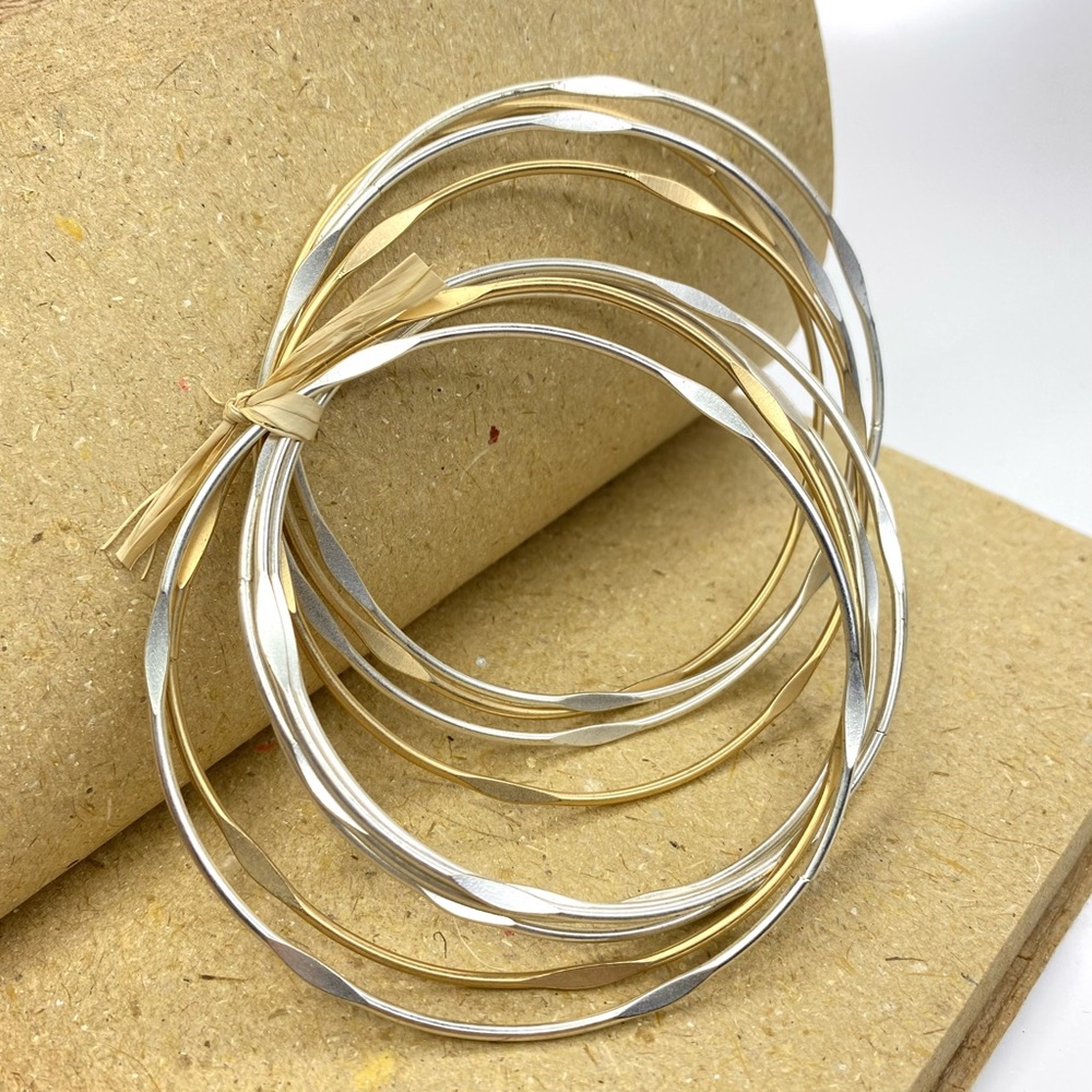 Set of Stacking Frosted Gold and Silver Toned Bracelets